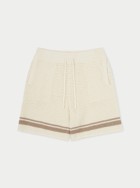 CROCHET KNITTED CONTRAST STRIPE SHORTS