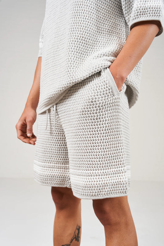 CROCHET KNITTED CONTRAST STRIPE SHORTS